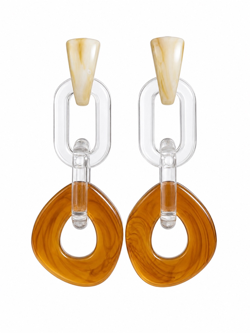 Zara Amber Resin Link Drop Earrings with Clear Accents